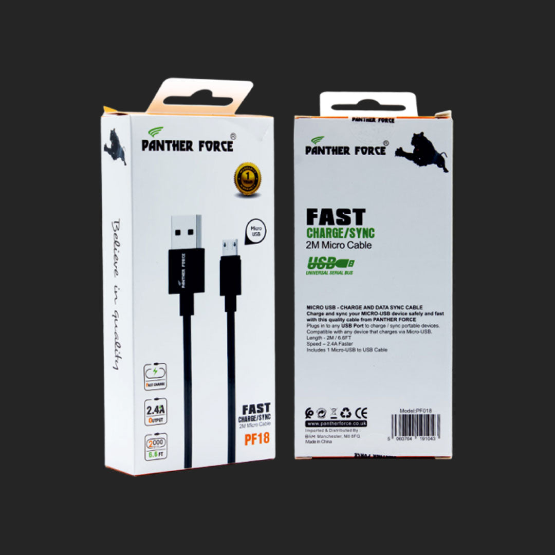 Panther Force 2M Cable for Micro USB - PF18 - Seamless Charging & Data Transfer for All Your Devices Panther Force 2M Cable for Micro USB - PF18 - Seamless Charging & Data Transfer for All Your Devices
